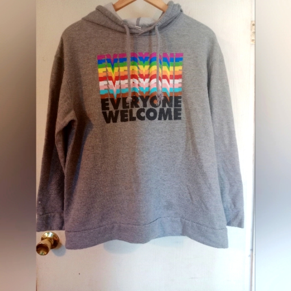 #TAKEPRIDE Gray Hoodie with Colorful 'Everyone Welcome' Print SZ.‎ Medium